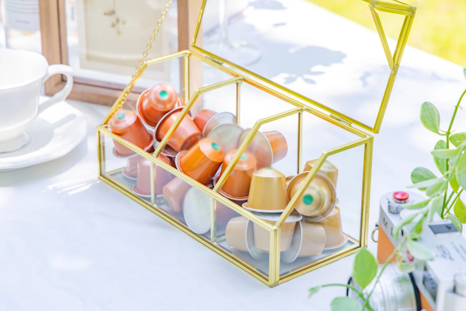 Glass Gold Tea Bag Box, 3 Compartments And Lid Storage Box, Tea Lovers Gift Box, Tea Organizer, Christmas Gift 5 Glass Gold Tea Bag Box, 3 Compartments And Lid Storage Box, Tea Lovers Gift Box, Tea Organizer, Christmas Gift - Image 5