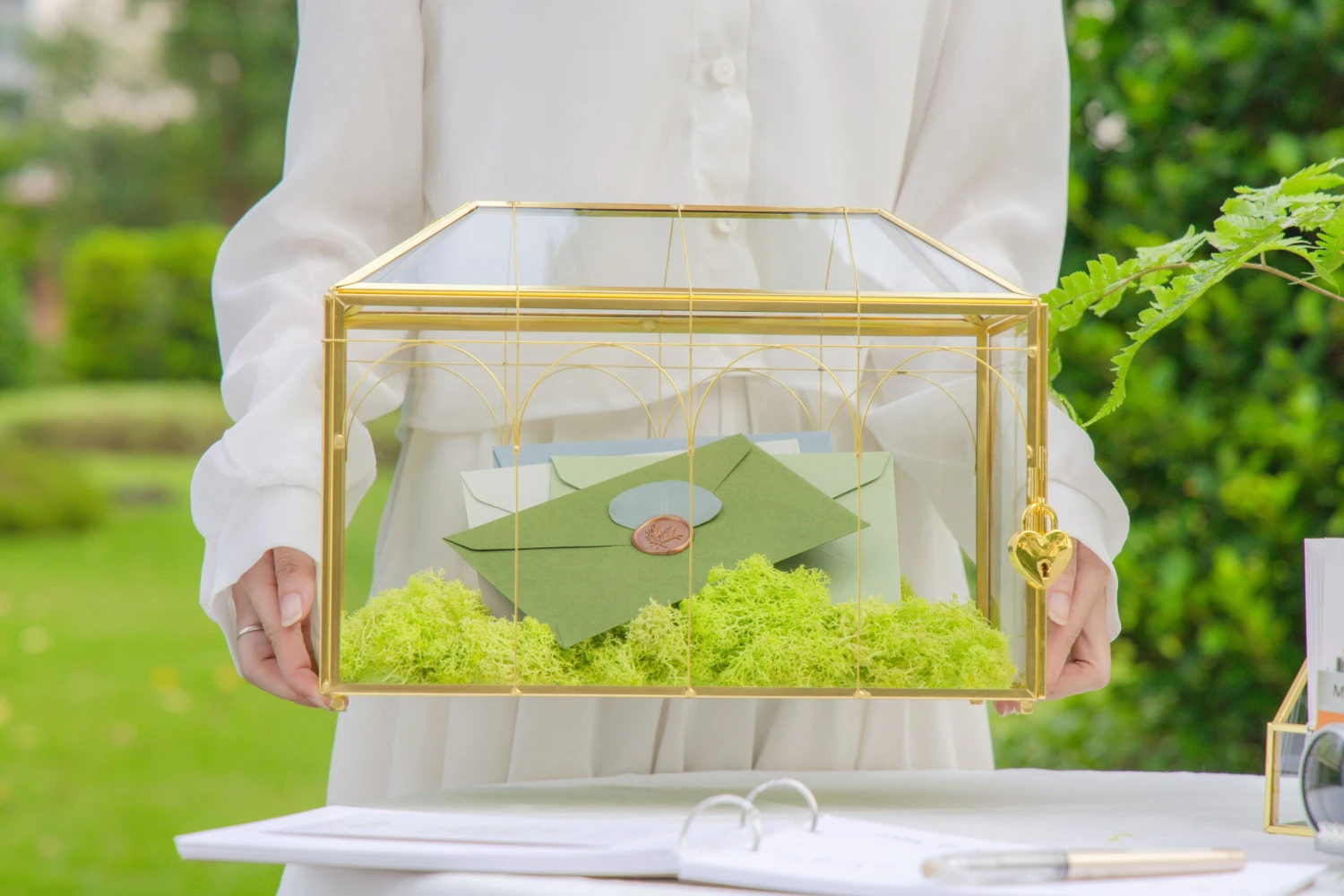 12.6" Handmade Victorian Church Gold Wedding Card Box With Slot And Lock 10 12.6" Handmade Victorian Church Gold Wedding Card Box With Slot And Lock - Image 10