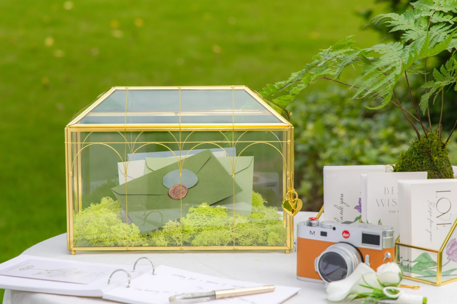 12.6" Handmade Victorian Church Gold Wedding Card Box With Slot And Lock 11 12.6" Handmade Victorian Church Gold Wedding Card Box With Slot And Lock - Image 11