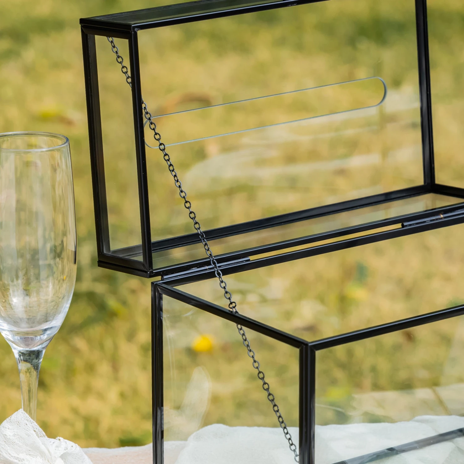 Lockable Black Geometric Glass Card Box Terrarium Foot Handmade Rectangular For Wedding Reception Wishwell Keepsake 6 Lockable Black Geometric Glass Card Box Terrarium Foot Handmade Rectangular For Wedding Reception Wishwell Keepsake - Image 6