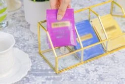 Glass Gold Tea Bag Box, 3 Compartments Box, Tea Lovers Gift Box, Tea Organizer, Christmas Gift -Glass Plant Store 290A9699