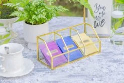 Glass Gold Tea Bag Box, 3 Compartments Box, Tea Lovers Gift Box, Tea Organizer, Christmas Gift -Glass Plant Store 290A9701