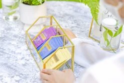 Glass Gold Tea Bag Box, 3 Compartments Box, Tea Lovers Gift Box, Tea Organizer, Christmas Gift -Glass Plant Store 290A9732
