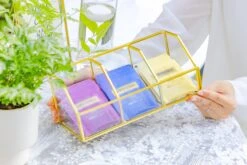 Glass Gold Tea Bag Box, 3 Compartments Box, Tea Lovers Gift Box, Tea Organizer, Christmas Gift -Glass Plant Store 290A9745