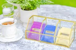 Glass Gold Tea Bag Box, 3 Compartments Box, Tea Lovers Gift Box, Tea Organizer, Christmas Gift -Glass Plant Store 290A9788