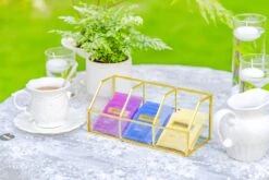 Glass Gold Tea Bag Box, 3 Compartments Box, Tea Lovers Gift Box, Tea Organizer, Christmas Gift -Glass Plant Store 290A9791