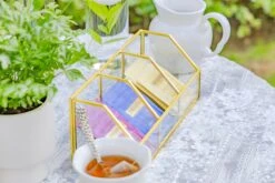 Glass Gold Tea Bag Box, 3 Compartments Box, Tea Lovers Gift Box, Tea Organizer, Christmas Gift -Glass Plant Store 290A9809
