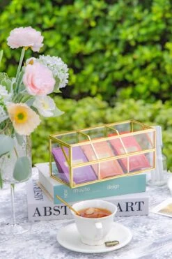 Glass Gold Tea Bag Box, 3 Compartments And Lid Storage Box, Tea Lovers Gift Box, Tea Organizer, Christmas Gift 35 Glass Gold Tea Bag Box, 3 Compartments And Lid Storage Box, Tea Lovers Gift Box, Tea Organizer, Christmas Gift -Glass Plant Store 290A9903