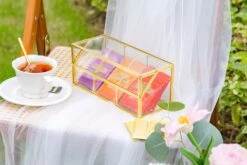 Glass Gold Tea Bag Box, 3 Compartments And Lid Storage Box, Tea Lovers Gift Box, Tea Organizer, Christmas Gift 26 Glass Gold Tea Bag Box, 3 Compartments And Lid Storage Box, Tea Lovers Gift Box, Tea Organizer, Christmas Gift -Glass Plant Store 290A9927