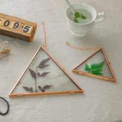 Hanging Triangle Herbarium Copper Glass Frame For Pressed Flowers Dried Flowers Poster -Glass Plant Store 3012