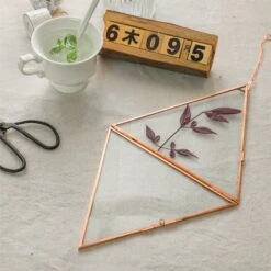 Hanging Triangle Herbarium Copper Glass Frame For Pressed Flowers Dried Flowers Poster -Glass Plant Store 3014