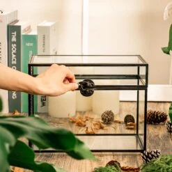 Black Geometric Glass Card Box Terrarium Foot Latch Handmade Rectangular For Wedding Receiption Wishwell Keepsake -Glass Plant Store 5125