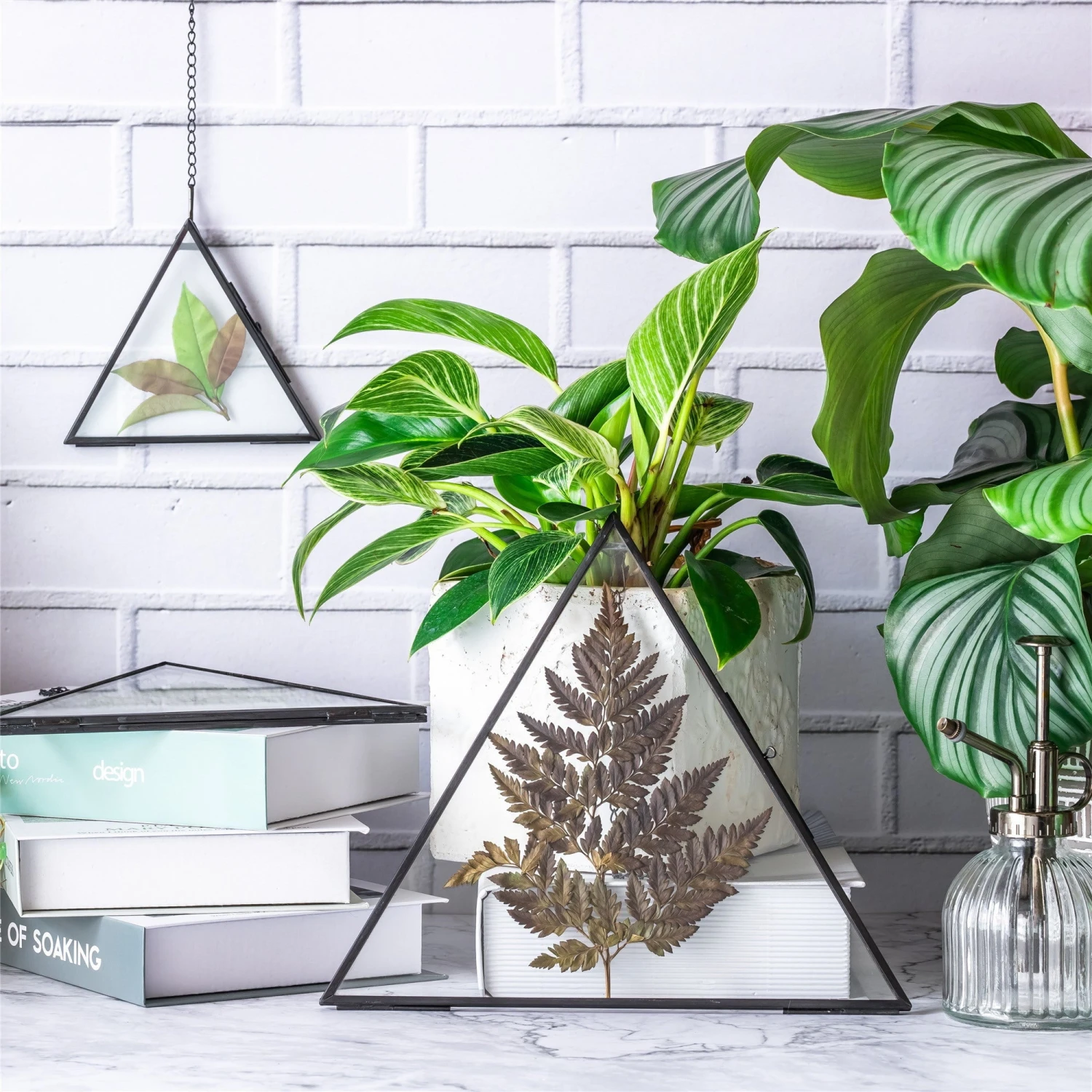 Hanging Black Triangle Herbarium Brass Glass Frame For Pressed Flowers Dried Flowers Poster 2 Hanging Black Triangle Herbarium Brass Glass Frame For Pressed Flowers Dried Flowers Poster - Image 2