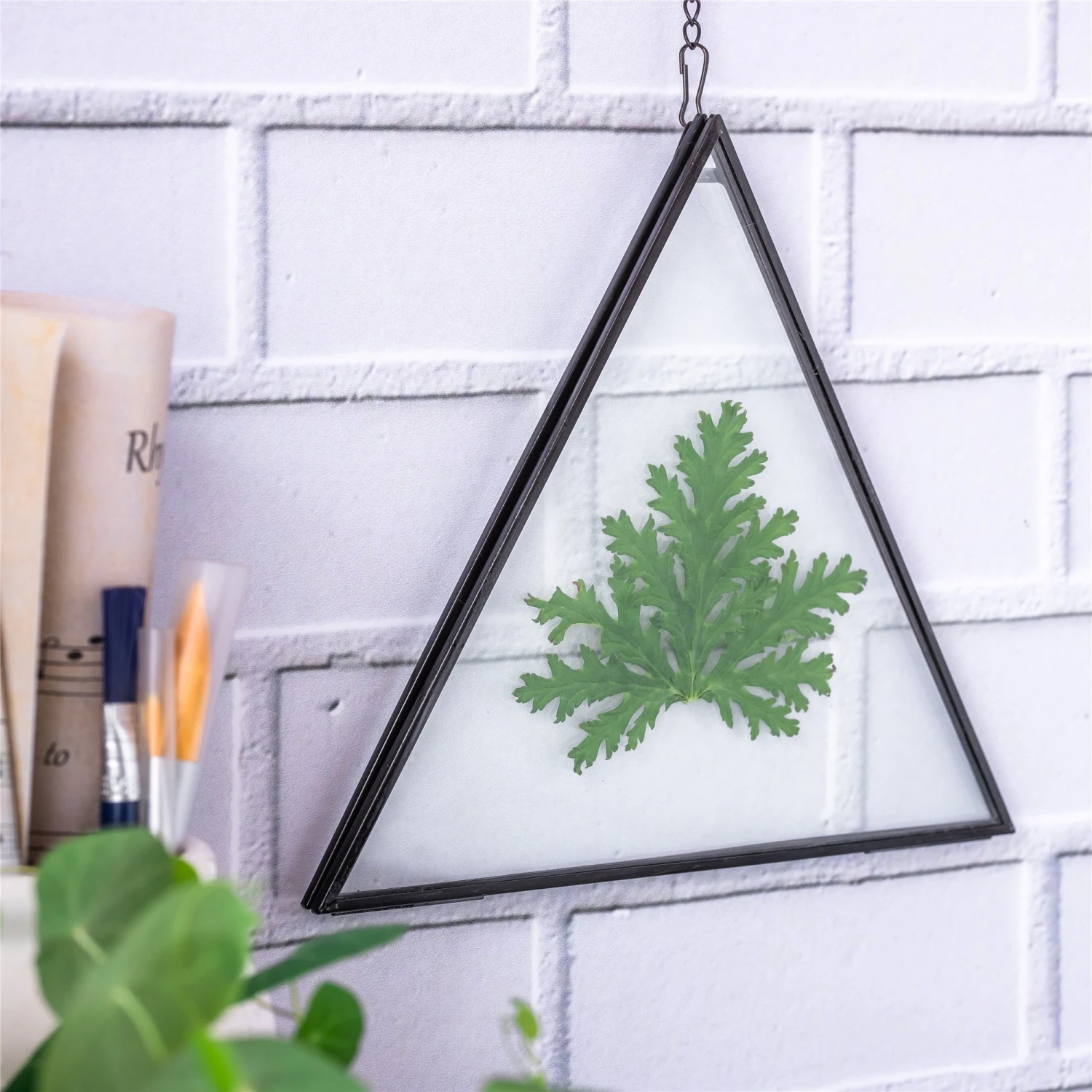 Hanging Black Triangle Herbarium Brass Glass Frame For Pressed Flowers Dried Flowers Poster 5 Hanging Black Triangle Herbarium Brass Glass Frame For Pressed Flowers Dried Flowers Poster - Image 5