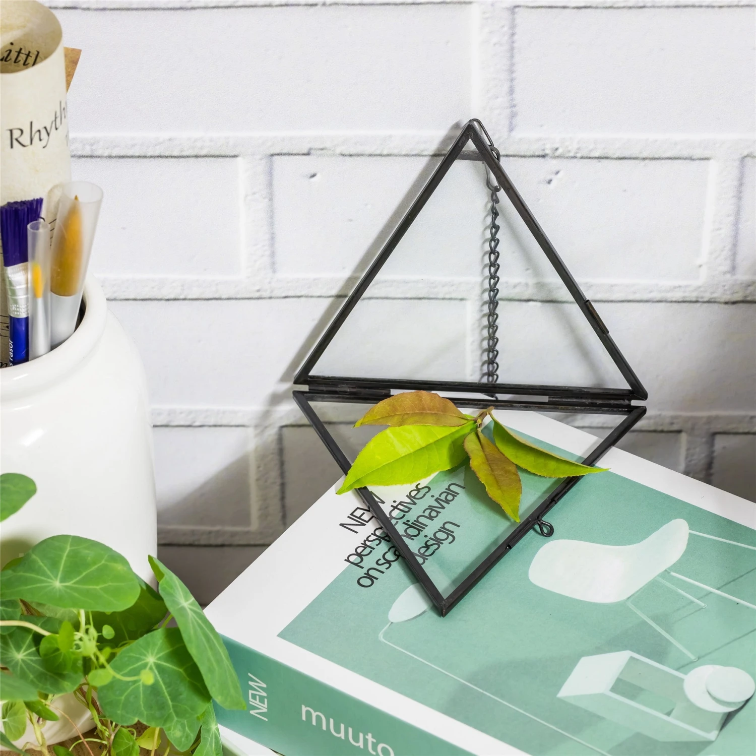 Hanging Black Triangle Herbarium Brass Glass Frame For Pressed Flowers Dried Flowers Poster 8 Hanging Black Triangle Herbarium Brass Glass Frame For Pressed Flowers Dried Flowers Poster - Image 8