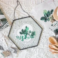 Hanging Black Hexagon Herbarium Brass Glass Frame For Pressed Flowers Dried Flowers Floating Frame -Glass Plant Store 8637