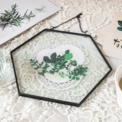 Hanging Black Hexagon Herbarium Brass Glass Frame For Pressed Flowers Dried Flowers Floating Frame -Glass Plant Store 8686
