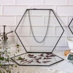 Hanging Black Hexagon Herbarium Brass Glass Frame For Pressed Flowers Dried Flowers Floating Frame -Glass Plant Store 8736