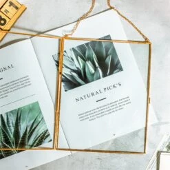 Handmade Large Wall Hanging Pure Copper Glass Artwork Certificate Photo Display Floating Frame -Glass Plant Store 8895