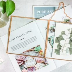 Handmade Large Wall Hanging Pure Copper Glass Artwork Certificate Photo Display Floating Frame -Glass Plant Store 8906