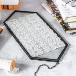 NCYP Vintage Black Brass Floating Hanging Glass Long Hexagon Photo Frame For Fern, Pressed Flower 15 NCYP Vintage Black Brass Floating Hanging Glass Long Hexagon Photo Frame For Fern, Pressed Flower -Glass Plant Store 9016