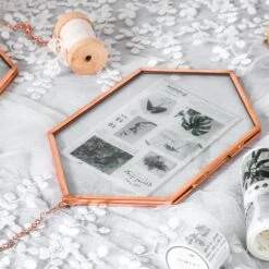 NCYP Vintage Rose Gold Copper Floating Hanging Glass Long Hexagon Frame For Fern, Pressed Flower 12 NCYP Vintage Rose Gold Copper Floating Hanging Glass Long Hexagon Frame For Fern, Pressed Flower -Glass Plant Store 9024