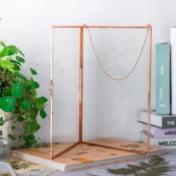 Handmade Large Wall Hanging Pure Copper Glass Artwork Certificate Photo Display Floating Frame -Glass Plant Store 9114