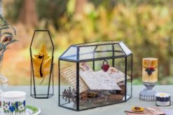 Halloween Gothic Coffin Black Geometric Glass Card Box Terrarium With Swing Lid, Heart Lock, Handmade Brass For Wedding Reception Wishwell Keepsake -Glass Plant Store G01A0391