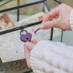 Halloween Gothic Coffin Black Geometric Glass Card Box Terrarium With Swing Lid, Heart Lock, Handmade Brass For Wedding Reception Wishwell Keepsake -Glass Plant Store G01A0428