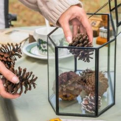 Halloween Gothic Coffin Black Geometric Glass Card Box Terrarium With Swing Lid, Heart Lock, Handmade Brass For Wedding Reception Wishwell Keepsake -Glass Plant Store G01A0582