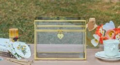 NCYP Wedding Card Box With Slot And Lock - 9.8x5.6x7.7 Inches - Gold Glass Envelope Box With Lid For Birthday Party Reception - Vintage Rectangular Centerpiece Decoration Handmade (Glass Box Only) -Glass Plant Store G01A1316