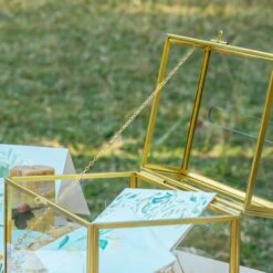 NCYP Wedding Card Box With Slot And Lock - 9.8x5.6x7.7 Inches - Gold Glass Envelope Box With Lid For Birthday Party Reception - Vintage Rectangular Centerpiece Decoration Handmade (Glass Box Only) -Glass Plant Store G01A1397