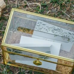 NCYP Wedding Card Box With Slot And Lock - 9.8x5.6x7.7 Inches - Gold Glass Envelope Box With Lid For Birthday Party Reception - Vintage Rectangular Centerpiece Decoration Handmade (Glass Box Only) -Glass Plant Store G01A1464