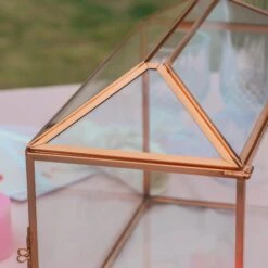 US Rose Gold Pink Pure Copper Standard Large Geometric Glass Card Box Terrarium With Slot, Lock, Handmade For Wedding Reception Wishwell -Glass Plant Store G01A1620