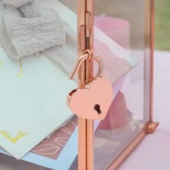 US Rose Gold Pink Pure Copper Standard Large Geometric Glass Card Box Terrarium With Slot, Lock, Handmade For Wedding Reception Wishwell -Glass Plant Store G01A1688