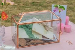 US Rose Gold Pink Pure Copper Standard Large Geometric Glass Card Box Terrarium With Slot, Lock, Handmade For Wedding Reception Wishwell -Glass Plant Store G01A1716