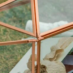 US Rose Gold Pink Pure Copper Standard Large Geometric Glass Card Box Terrarium With Slot, Lock, Handmade For Wedding Reception Wishwell -Glass Plant Store G01A1774