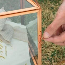 US Rose Gold Pink Pure Copper Standard Large Geometric Glass Card Box Terrarium With Slot, Lock, Handmade For Wedding Reception Wishwell -Glass Plant Store G01A1789