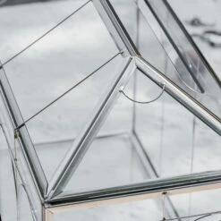 Vintage Silver Large Geometric Glass Card Box Terrarium With Slot, Heart Lock, Foot, Handmade Brass For Wedding Reception Wishwell Keepsake -Glass Plant Store G01A2214