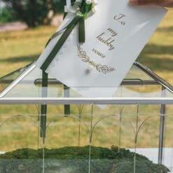 Vintage Silver Large Geometric Glass Card Box Terrarium With Slot, Heart Lock, Foot, Handmade Brass For Wedding Reception Wishwell Keepsake -Glass Plant Store G01A2233