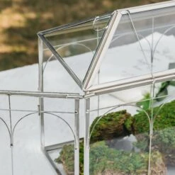 Vintage Silver Large Geometric Glass Card Box Terrarium With Slot, Heart Lock, Foot, Handmade Brass For Wedding Reception Wishwell Keepsake -Glass Plant Store G01A2244