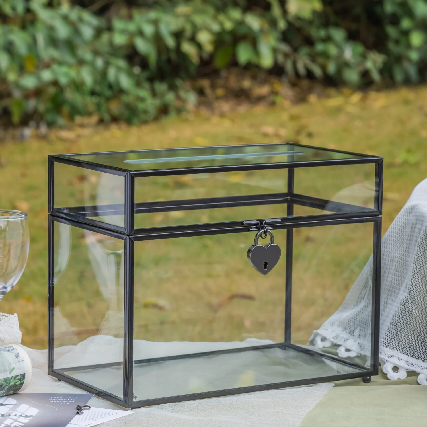 Lockable Black Geometric Glass Card Box Terrarium Foot Handmade Rectangular For Wedding Reception Wishwell Keepsake 9 Lockable Black Geometric Glass Card Box Terrarium Foot Handmade Rectangular For Wedding Reception Wishwell Keepsake - Image 9