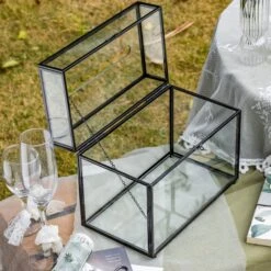 Lockable Black Geometric Glass Card Box Terrarium Foot Handmade Rectangular For Wedding Reception Wishwell Keepsake 29 Lockable Black Geometric Glass Card Box Terrarium Foot Handmade Rectangular For Wedding Reception Wishwell Keepsake -Glass Plant Store G01A2551