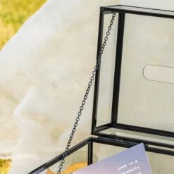 Lockable Black Geometric Glass Card Box Terrarium Foot Handmade Rectangular For Wedding Reception Wishwell Keepsake 32 Lockable Black Geometric Glass Card Box Terrarium Foot Handmade Rectangular For Wedding Reception Wishwell Keepsake -Glass Plant Store G01A2731