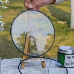 6" Black Wall Hanging RoundHerbarium Brass Glass Frame For Pressed Flowers, Poster, Double Glass, Floating Frame -Glass Plant Store G01A2830