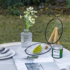 6" Black Wall Hanging RoundHerbarium Brass Glass Frame For Pressed Flowers, Poster, Double Glass, Floating Frame -Glass Plant Store G01A2849