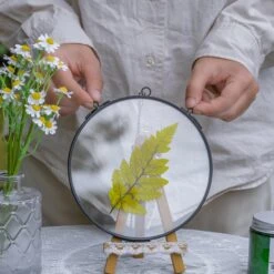6" Black Wall Hanging RoundHerbarium Brass Glass Frame For Pressed Flowers, Poster, Double Glass, Floating Frame -Glass Plant Store G01A2904