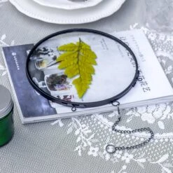 6" Black Wall Hanging RoundHerbarium Brass Glass Frame For Pressed Flowers, Poster, Double Glass, Floating Frame -Glass Plant Store G01A2921