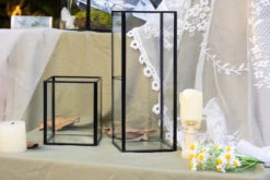 Short Handmade Black Glass Candle Holder, Square, 3.9" -Glass Plant Store G01A3016