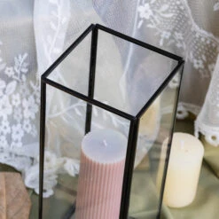 Tall Handmade Black Glass Candle Holder, Square, 9.8" Tall 26 Tall Handmade Black Glass Candle Holder, Square, 9.8" Tall -Glass Plant Store G01A3103